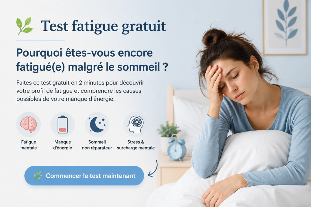 Test fatigue gratuit pour comprendre pourquoi une personne reste fatiguée malgré le sommeil et manque d’énergie au réveil