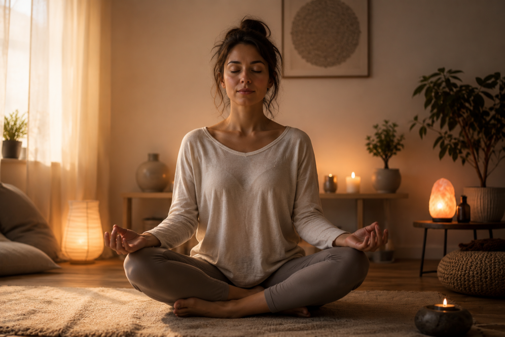 scène de méditation apaisante a la maiison routine de transition avant le sommeil