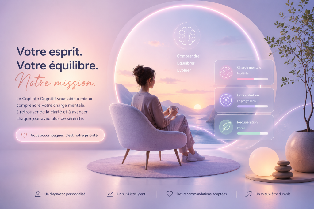 Accompagnement cognitif personnalisé pour mieux comprendre sa charge mentale, retrouver sa concentration et favoriser un équilibre mental durable.