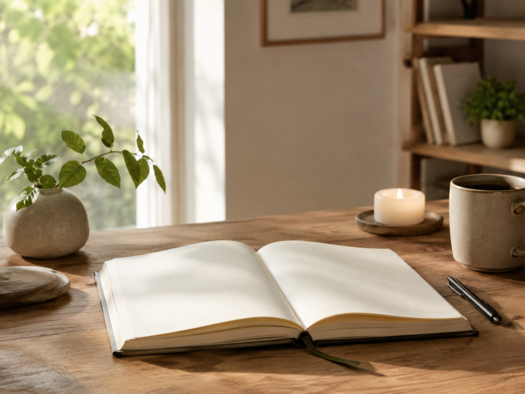 Carnet ouvert dans une ambiance calme pour retrouver concentration et clarté mentale après une fatigue cognitive. Fatigue mentale et concentration