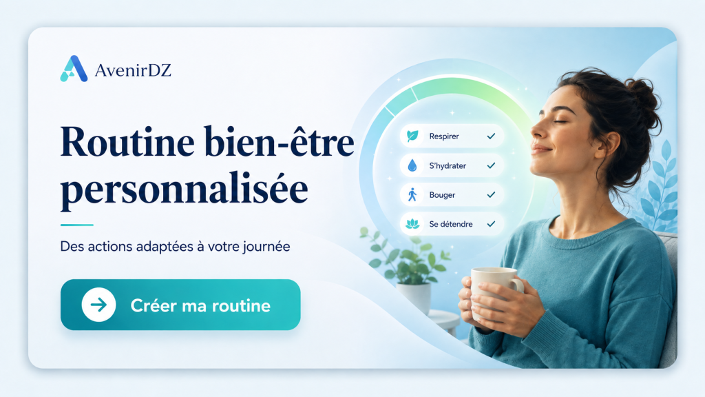 Routine bien-être personnalisée AvenirDZ avec actions adaptées à la journée
outils avenirdz